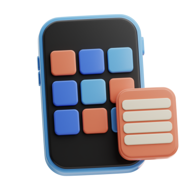 Siyah arkaplanda siyah ve turuncu renkli cep telefonunun 3 boyutlu görüntülenmesi.