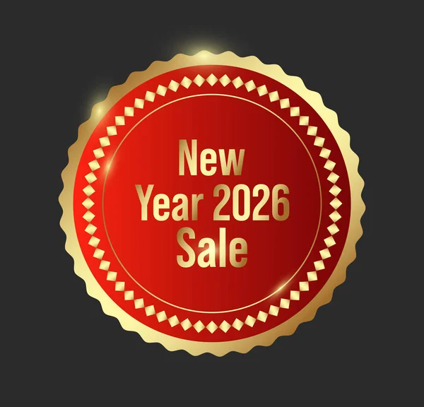 Kırmızı merkezli ve altın kaplamalı lüks dairesel rozet 2026 yılındaki yeni yıl satışını duyurdu. Tasarım, metalik aksanlı şenlik havası veriyor. Reklam afişleri, posterler, e-posta kampanyaları ve sosyal medya reklamları için ideal.