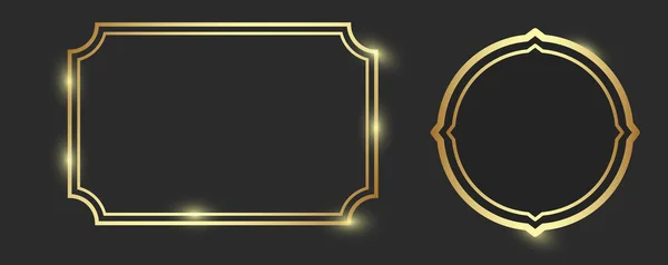 İki zarif altın çerçeve, dikdörtgen ve dairesel, parlak kenarları koyu bir zemin üzerine kurulmuş. Bu lüks tasarım sofistike bir tasarım ve davetiyeler, markalar, sertifikalar, ambalajlar ve prim pazarlama malzemeleri için uygundur..