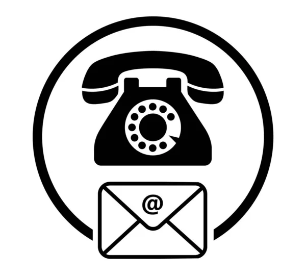 Görüntü klasik bir döner telefon ve dairesel bir tasarımla çevrili e-postayı temsil eden bir zarf içeriyor. Siyah ve beyaz siluet, geleneksel ve modern iletişim arasındaki zıtlığı vurguluyor. Bu çok yönlü simge uygun 