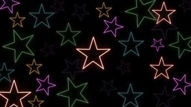 Bu neon ışıklı yıldızların hareket arka planında canlı neon ışıkları ile modern soyut animasyonlar sergilenmektedir. Pürüzsüz hareket grafikleri yaratıcı video arkaplanları ve dijital tasarım için fütürist bir görsel döngü oluşturur..