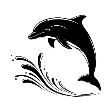 Yunus logosu. Sudaki siyah yunus. vektör illüstrasyonu.