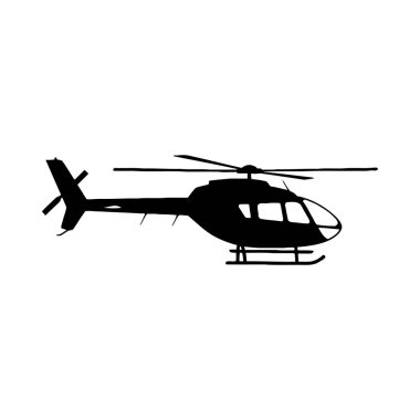 Beyaz arka planda siyah bir helikopter silueti.