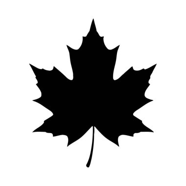 Akçaağaç yaprağının katıksız siyah bir silueti temiz beyaz bir arkaplana karşı sunulur. Akçaağaç yaprağının sivri lobları ve tırtıklı kenarlarıyla ikonik şekli açıkça tanımlanmıştır. Yaprağın gövdesi de aşağıya doğru uzanır..