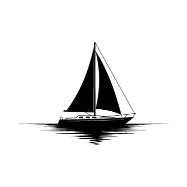 yacht sailing in the sea. black and white image