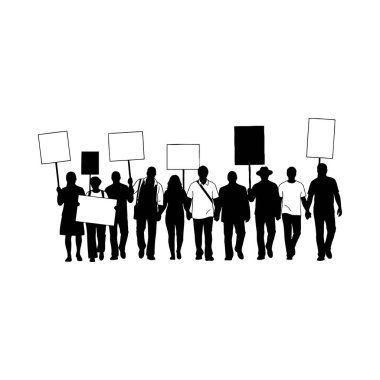 Boş pankartları olan bir grup insanın vektör çizimi