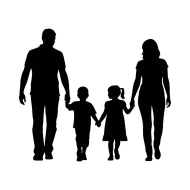 Beyaz arkaplan ile ailenin vektör silueti.