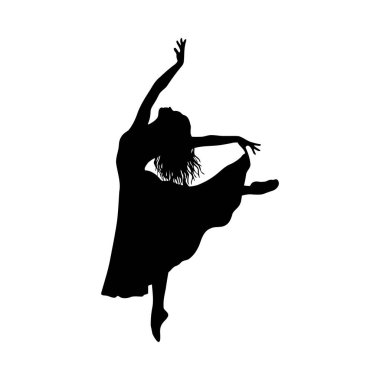 Dansçı kadın siluet vektörü. Siyahlı dans eden kadın. Dansçı. Dans, dansçı, bale.