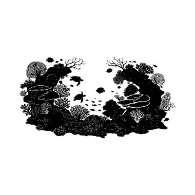 vector black silhouette of a tree with white clouds