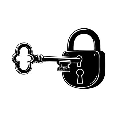 Anahtar simgesi ile asma kilit. vektör grafiği izole edildi.