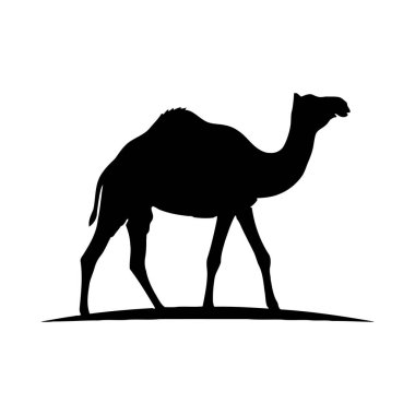 Beyaz arka planda siyah bir deve silueti. Hayvanın belirgin kamburunu ve uzun boynunu vurguluyor..