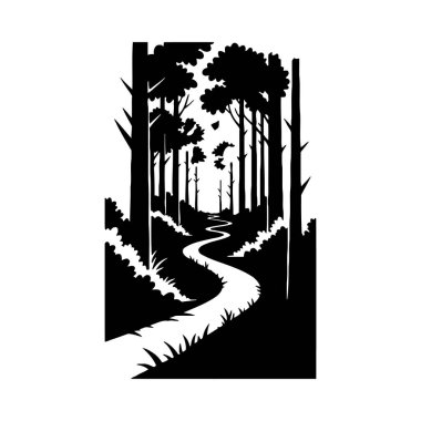 Ağaçlı siyah orman silueti. vektör illüstrasyonu