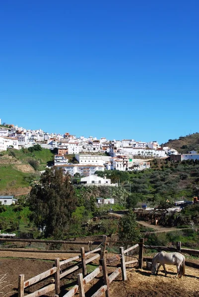 Вид на село з конем і стайню на передньому плані, Аренас, Іспанія. — стокове фото