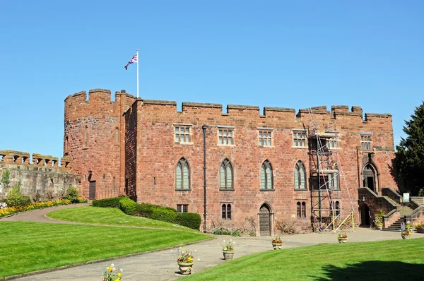 Widok na zamek i ogrody z piaskowca, Shrewsbury. — Zdjęcie stockowe