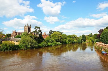 View of the Cathedral and the River Wye, Hereford. clipart