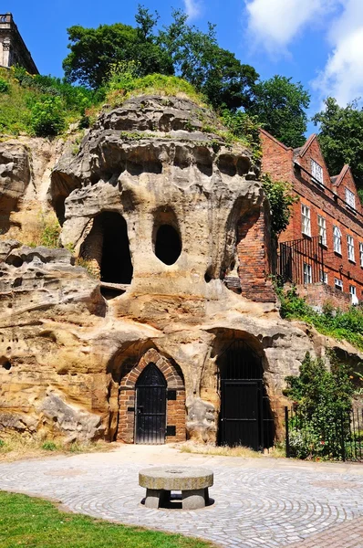 Castle mound caves in castle rock, Nottingham. — Stock Photo, Image