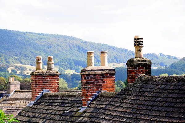 Cottage rooftops with chimney pots, Bakewell.