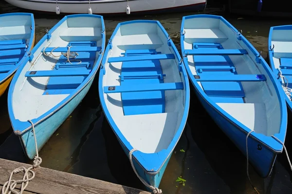 Blau-weiße Ruderboote auf der Themse, henley-on-thames. — Stockfoto