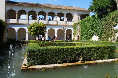 Generalife içinde Sultana Mahkemesi (veranda de la Sultana), Alhambra Sarayı, Granada.