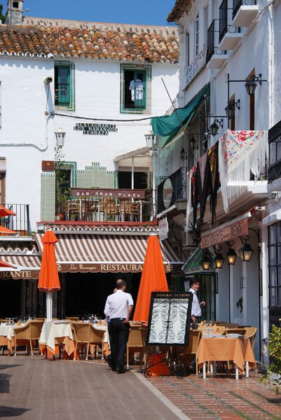 Pavement cafes in Orange Square (Plaza de los Naranjos), Marbella.