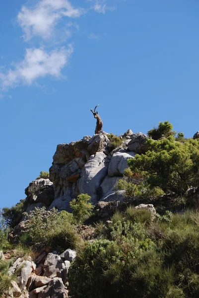 Estatua de cabra en la cima de una montaña, Refugio de Juanar cerca de Marbella, España . — Foto de Stock