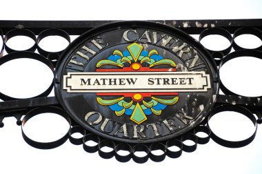 Wrought iron Mathew Street sign, The Cavern Quarter, Liverpool.