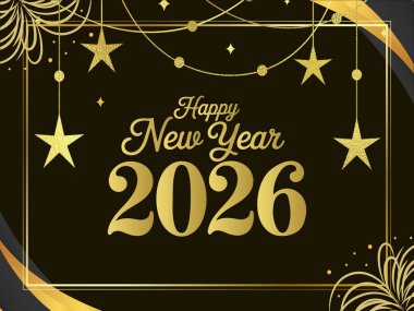 Lüks Altın Tipografi Yeni Yıl 2026 Fenerlerle Şenlikli Yeni Yıl Sancağı