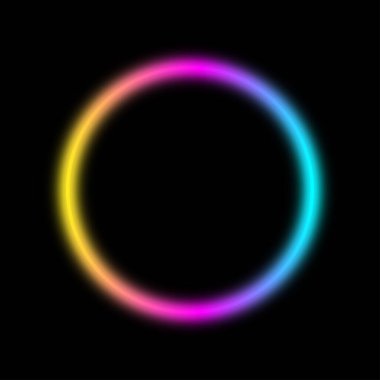 Gradyan neon daire çerçeveleri. Parlayan sınırlar koyu bir arka planda izole edilmiş. Renkli gece afişi, vektör ışığı etkisi. Parlak aydınlatma şekli.