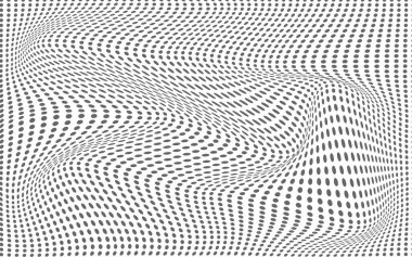 Yarım dalgalı doku arka planı. Noktalı kum tanecikli duvar kağıdı. Siyah grunge pop sanat dalgası gradyan örtüsü. Yıpranmış pikselli raster yarım ton mizah arkaplanı. Vektör bitmap yavaş yavaş kayboluyor