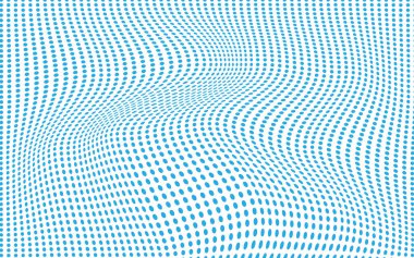 Noktalı dalga arkaplanı. Derin mavi gradyan üzerinde soyut mavi yarım ton dalgalı nokta deseni. Dijital tasarımlar, pankartlar ve duvar kağıtları için.