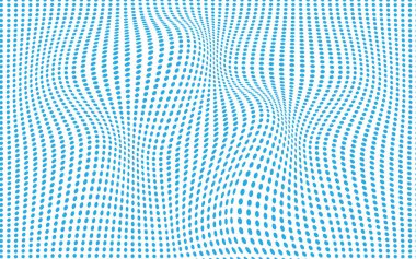 Noktalı dalga arkaplanı. Derin mavi gradyan üzerinde soyut mavi yarım ton dalgalı nokta deseni. Dijital tasarımlar, pankartlar ve duvar kağıtları için.