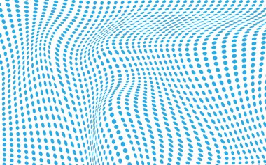 Noktalı dalga arkaplanı. Derin mavi gradyan üzerinde soyut mavi yarım ton dalgalı nokta deseni. Dijital tasarımlar, pankartlar ve duvar kağıtları için.