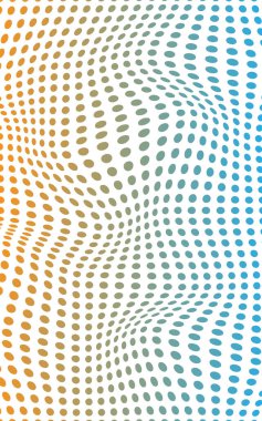 Soyut noktalı dalga posteri. Siyah arkaplanda renkli neon dalgalar.