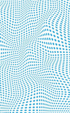 Noktalı dalga arkaplanı. Derin mavi gradyan üzerinde soyut mavi yarım ton dalgalı nokta deseni. Dijital tasarımlar, pankartlar ve duvar kağıtları için.