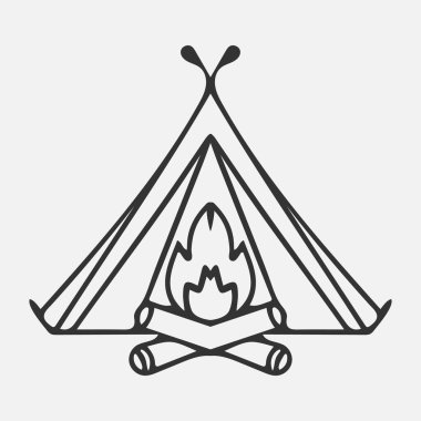 kamp çadırı ve şenlik ateşi tarzı simgesi