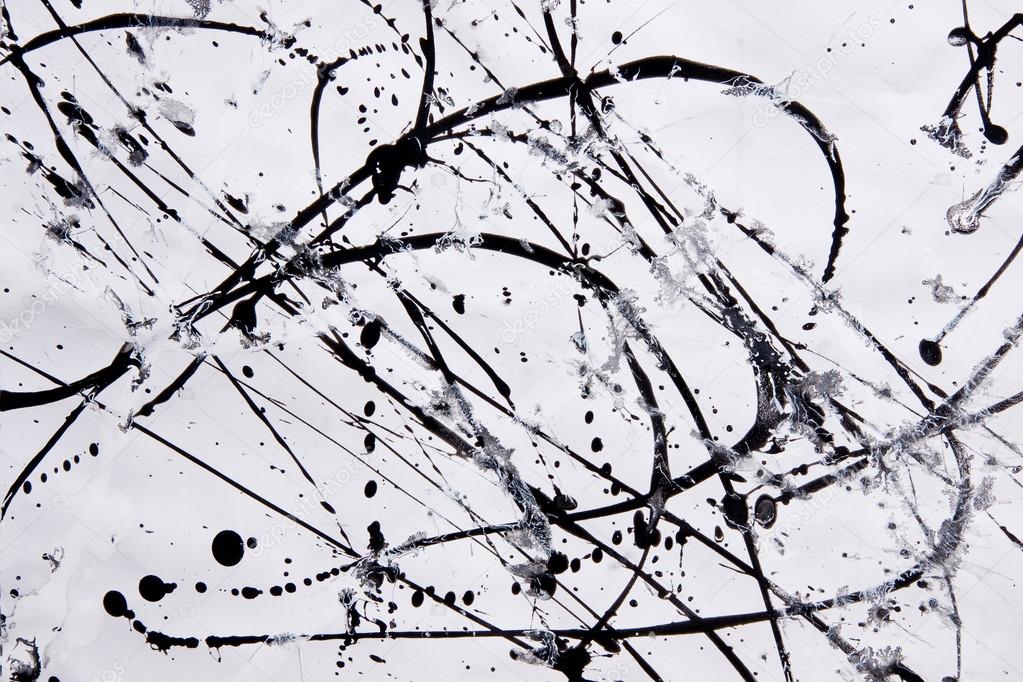 Abstract expressionism pattern. Style of drip painting. Black and white paint.
