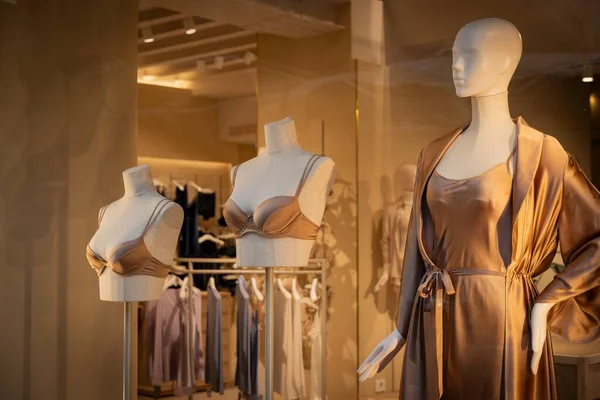 Milan, İtalya - 2026, 3 Şubat: Zarif mankenlere sergilenen İntimissimi FW25 iç çamaşırı ve saten bornoz, lüks moda ve sofistike butik stili ön plana çıkarıyor