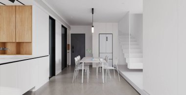 3d Hazırlama Modern Minimalist OpenPlan Yemek ve Mutfak Alanı