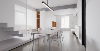 3d Parlak ve Modern OpenConcept Minimalist Dekorlu Yaşam Alanı