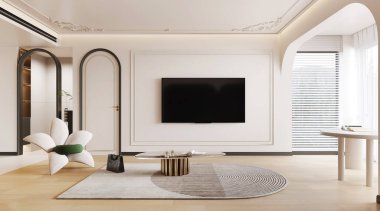 3d Zarif ve Parlak Gelişmiş Mimari Detaylı Modern Oturma Odası