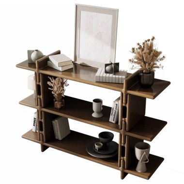 Dekoratif Ögelerle Modern Ahşap Kitap Rafı Hazırlama 3d