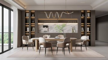 3D Modern Lüks Yemek Odası Zarif Dekorlu