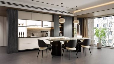 3d Pürüzsüz ve Modern OpenPlan Yemek ve Mutfak İçi