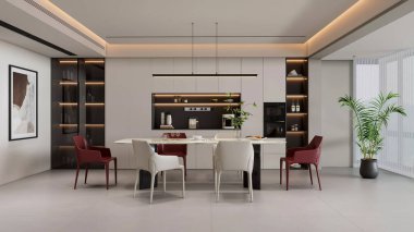 3d Render Modern Minimalist Mutfak ve Yemek Alanı