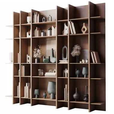 3d Modern Ahşap Kitap Rafını Şık Ev Dekoru ve Düzensiz Raflarla Hazırla