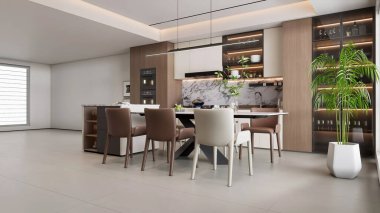 Modern Lüks Mutfak ve Yemek Alanı İç Tasarımı