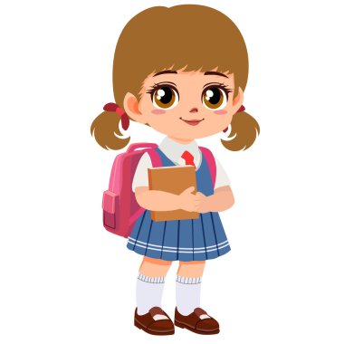 Elinde kitapla gülümseyen tatlı okul kızı.