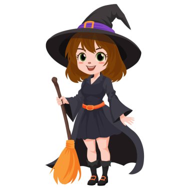 Tatlı cadı çizgi filmi cadılar bayramı düz stili