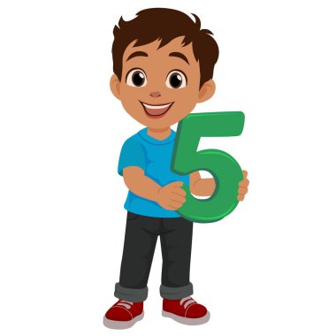 Çocuk yeşil beşi tutuyor.