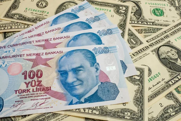 Δολάριο Ηπα Και Τουρκικά Τραπεζογραμμάτια Λίρα — Φωτογραφία Αρχείου